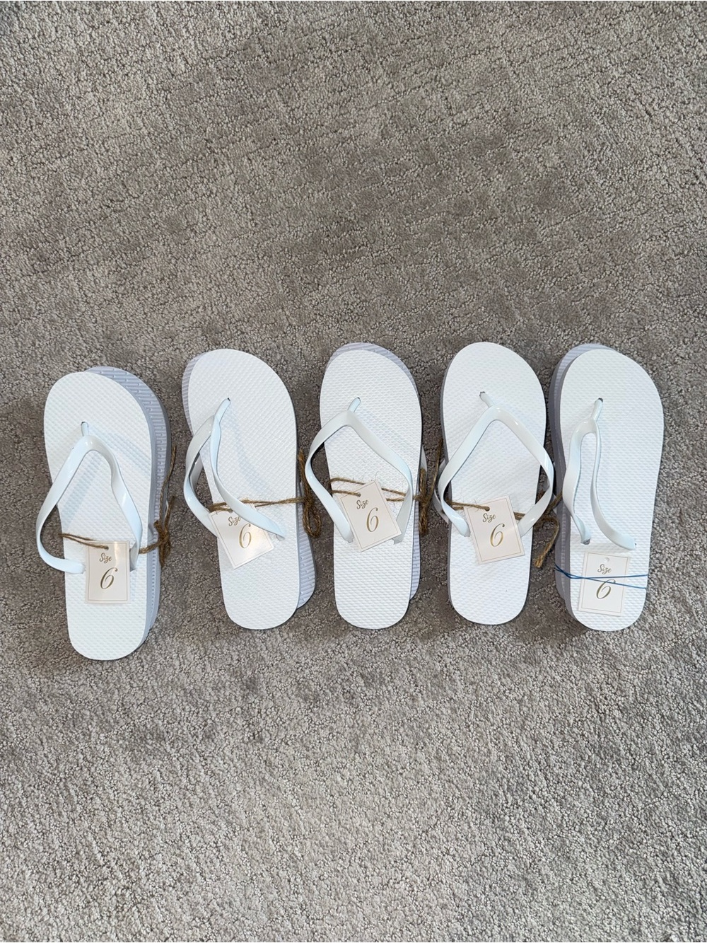 Set of 5 White Flip Flops - Simple Classic Beach Sandals